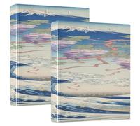 Fuji Mountain Waves Japanese 1 and A Half Inch Binders for School Round Ringing with Pockets 1/2 Pack Assorted Binders Hardcover