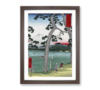 Fuji On The Left Of Tokaido Road By Utagawa Hiroshige Asian Japanese Framed Wall Art Print, Ready to Hang Picture for Living Room Bedroom Home Office Décor, Walnut A3 (34 x 46 cm)