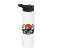 Fuji Sakura Wave Scene with Cherry Trees Stainless Steel Insulated Water Bottle