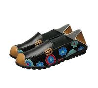 Fujian Friday Ladies Mother Women Female Shoes Flats Soft Spring Autumn Flowers Slip On Plus Size 42 43 44-black,39