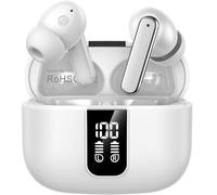 FuJiaXin Wireless Earbuds for Running & Work, Bluetooth 5.3 Headphones with 4 ENC Mics for Clear Calls, IP7 Waterproof, 40H Playtime with Dual LED Display - Y40 White
