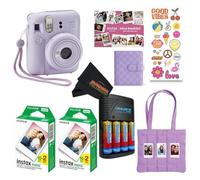 FUJIFILM INSTAX Mini 12 Holiday Bundle 2025 | with Extra Instax Mini Film + 4 Pk AA Batteries & Sunshine Photo Microfiber Cleaning Cloth (10 Items) (40 Sheets, Lilac Purple)