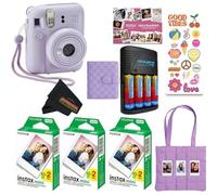 FUJIFILM INSTAX Mini 12 Holiday Bundle 2025 | with Extra Instax Mini Film + 4 Pk AA Batteries & Sunshine Photo Microfiber Cleaning Cloth (10 Items) (60 Sheets, Lilac Purple)