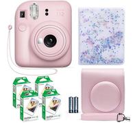 Fujifilm Instax Mini 12 Instant Camera Blossom Pink + Fuji Instax Film Value Pack (40 Sheets) + Shutter Accessories Bundle, Incl. Compatible Carrying Case, Quicksand Beads Photo Album 64 Pockets