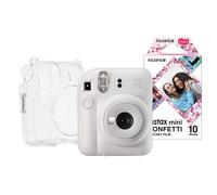 Fujifilm Instax Mini 12 Instant Camera - Clay White (Camera + 10 Shot Confetti Pack + Case)