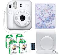 Fujifilm Instax Mini 12 Instant Camera Clay White + Fuji Film Value Pack (40 Sheets) + Shutter Accessories Bundle, In ompatible Carrying Case, Quicksand Beads Photo Album 64 Pockets