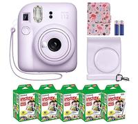 Fujifilm Instax Mini 12 Instant Camera Lilac Purple + MiniMate Accessory Bundle & Compatible Custom Case + Fuji Instax Film Value Pack (50 Sheets) Flamingo Designer Photo Album