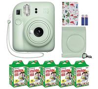 Fujifilm Instax Mini 12 Instant Camera Mint Green + MiniMate Accessory Bundle & Compatible Custom Case + Fuji Instax Film Value Pack (50 Sheets) Flamingo Designer Photo Album