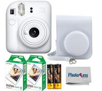 FUJIFILM INSTAX Mini 12 Instant Film Camera + Fujifilm Instax Mini Twin Pack Instant Film (16437396) + Case - Bundle! (Clay White)