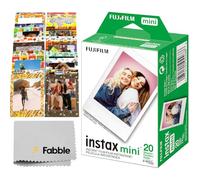 Fujifilm Instax Mini Instant Film Twin Pack 20 Sheets Bundle with 20 Decorative Sticker Frames and Camera Lens Cleaning Cloth - Perfect for Scrapbooks, Parties, and Gifts