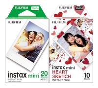 Fujifilm instax mini instant film White Border, 20 Count (Pack of 1), suitable for all instax mini cameras and printers & instax mini film 10 shot pack, HEARTS border