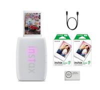 FUJIFILM INSTAX Mini Link 3 Smartphone Printer | Clay White Bundled with FUJIFILM INSTAX Mini Instant Film | 20 Exposures + Microfiber Cleaning Cloth (3 Items)
