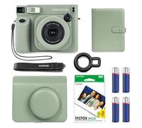 Fujifilm Instax Wide 400 Instant Camera (Sage Green) + INSTAX Wide Film (20 Exposures) + Shutter Accessories Bundle - Carrying Case, 80-Pocket Green Photo Album