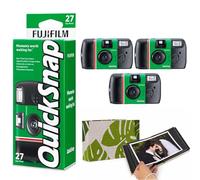 Fujifilm Quicksnap Disposable Camera With Flash 27 Exposures 3 Pack Single Use Camera With Photo Album FUJICOLOR 400 ISO X-TRA Includes Palm Fabric 36 Slot Photo Album
