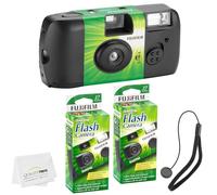 Fujifilm Quicksnap Flash 400 35mm Disposable Camera with Hand Strap and Microfibre Cleaning Cloth (Pack of 2)