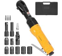 FUJIWARA 3/8 Inch Air Ratchet Wrench Set with 1/2" Drive Adapter,50ft-lbs Pneumatic Torque Impact Wrench Tools Kit with 6 Sockets(10,11,13,17,19,21MM) for Auto Maintenance, Repair Work -Yellow