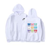 FUJUTANG Twice Hoodies Sweatshirts Tzuyu Momo Sana Nayeon Long Sleeves Hooded Pullover Tops Sweater Coat, White, M