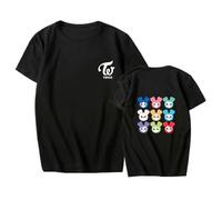 FUJUTANG Twice Unisex T-Shirt Twice Cartoon Shirt NaYeon Sana Mina Momo Tzuyu Dahyun Tee Shirt, Black, M