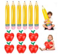 Fukaisu 12pcs Giant Inflatable Pencils & Apple Balloons Set, Large Blow-up Pencil Fruit Classroom Decoration for Classroom Garden Room Birthday Party Indoor Outdoor Decor