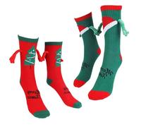 Fukaisu 2 Pairs Christmas Holding Hands Socks, Santa Hat & Christmas Tree Patterns merry xmas Funny Magnetic Socks clothes gifts for Men Women Couple Stocking