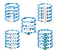 Fukaisu 24pcs Ocean Polymer Clay Stackable Bracelets for Women, Under the Sea Party Favors, Summer Beach Jewelry with Shell Starfish Turtle Charms, Surfer Birthday Gifts & Beach Theme Party Supplies