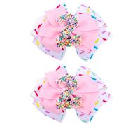 Fukaisu 2pcs Birthday Hair Bow for 2-Year-Old Baby Girl, Glitter Confetti Ice Cream Party Hair Accessories Second Bow Clip for 2nd Birthday Girl 2 Toddler Two Sweet Outfit & Decorations
