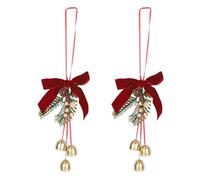 Fukaisu 2pcs Christmas Wreath Bows, Decorative Red Wreath Bow with Gold Jingle Bells and Pinecone Christmas Tree Topper Door Hanger Ornaments for Xmas Party Home Decoration