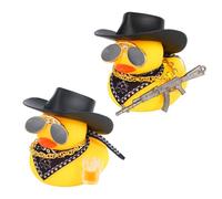 Fukaisu 2pcs Cowboy Jeep Ducks, 2 Styles Cool Rubber Ducks Mini Jeep Ducky Decoration for Car Dashboard Ornaments Funny Home Office Table Gifts