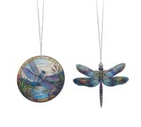 Fukaisu 2pcs Dragonfly Christmas Decorations, Acrylic Dragonfly Gifts for Women Stained Glass Effect Dragon Fly Ornaments for Christmas Tree Charm Decor