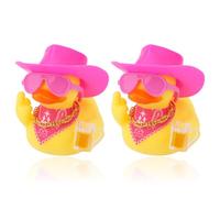 Fukaisu 2pcs Funny Rubber Ducks for Dashboard, Cute Car Rubber Duck Ornament with Mini Glasses Hat Scarf Accessories for Home Office Refrigerator Decoration (Pink)