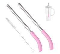 Fukaisu 2pcs Replacement Straws for Ninja BlendBOSS Travel Tumbler, Reusable Stainless Steel Silicone Smoothie Blender Tumbler Straw with Brush for Home Traveling Commuting, BPA Free (Pink)