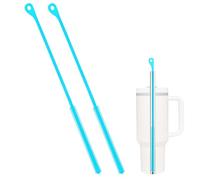 Fukaisu 2pcs Silicone Straw Cleaner Brush, 9.45in Extra Long Water Bottle Straw Cleaner Brush Elastic Cleaning Bristles Tool for Metal Glass Plastic Straight & Curved Pipe (Sky Blue)