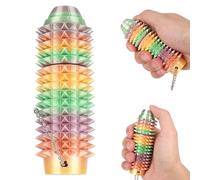 Fukaisu 3-in-1 Pain Stim Fidget Toy, Push Button Click & Spinners Spiky Stim Keychain Portable Toys for Adults Kids Pressure Anxiety Office Travel (Macaron Color)