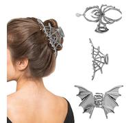 Fukaisu 3 Pcs Halloween Hair Claw Clips for Women & Girls, Gothic Metal Hair Accessories with Hollow Design Spider Web Bat Spider Claw Clips for Halloween Party Cosplay