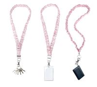 Fukaisu 3pcs Bow Scrunchie Lanyard, Cute Teacher Stretchy Lanyard with Clip White & Pink Neck Keychain for Women Nurse School Office Hold ID Badges Keys