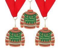 Fukaisu 3pcs Christmas Ugly Sweater Winner Medals, Fun Holiday Party Trophy Prizes Festive Award for Funniest or Most Outrageous Sweaters, Christmas Party Decoration for Family Friends Office Kids