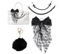 Fukaisu 4pcs Bag Charm Accessories for YETI Camino 20/35/50 Carryall, Lace Bow Pom Pom Chains Keychain Black Tote Decor Purse Shoulder Handbag Decoration Ornament