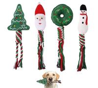 Fukaisu 4pcs Christmas Dog Rope Toys, Santa Puppy Soft Squeaky Toy Interactive & Teeth Cleaning Cute Christmas Puppy Playthings for Small Medium Large Dog