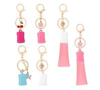 Fukaisu 4pcs Lip Balm Keychain Caps, Portable Silicone Lipgloss Holder with Metal Keyring Compatible with Summer Fridays 0.5oz and LANGIGE 0.35oz Lip Balms