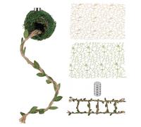 Fukaisu 4pcs Magnetic Jumping Spider Habitat Decor Kit, Handmade Moss Hideout with Leaf Vine Rope, Hemp Rope Bridge Ladder & Climbing Webs Accessories for Jumping Spider & Mini Pets Hide Climb Rest