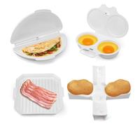 Fukaisu 4pcs Microwave Breakfast Set, Including Non-Stick Omelet Maker 2 Cavity Egg Poacher Bacon Baking Tray Potato Rack Easy to Use Microwave Cookware Cooker