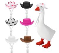 Fukaisu 6pcs Mini Desk Goose Headwear, Plastic Goose Cowboy Hat with Adjustable Buckle Cord Cute Magnetic Statue Accessories for Home Office Decoration & Seasonal Displays (Color 1)