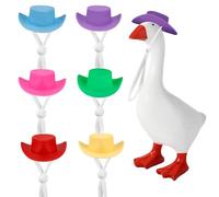 Fukaisu 6pcs Mini Desk Goose Headwear, Plastic Goose Cowboy Hat with Adjustable Buckle Cord Cute Magnetic Statue Accessories for Home Office Decoration & Seasonal Displays (Color 2)