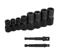 Fukaisu 8pcs 70500 Tap Socket Set, with 2 Extension Rod & 1 Storage Cover 3 Sizes Faucet Thread Socket Set for 1/4" & 3/8" Drive External Metric Tap Adapter Ideal for Wrench Use