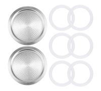 Fukaisu 8pcs Moka Pot Filter Replacement Parts for Bialetti 3/4 Cup | 6 Silicone Gaskets & 2 Filter Plates Food-Safe Leak-Proof Compatible with Dama Moka Express Fiammetta Break Happy 3/4 Cups