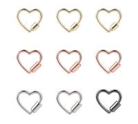 Fukaisu 9pcs Heart Shape Screw Carabiner Keychain, Cute Locking Carabiner Clip Small Alloy Keychain for Keys Backpacks Camping Hiking Travel (4 Colors)
