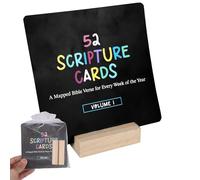 Fukaisu Bible Verse Cards Set with Wood Stand, Double-Sided Bible Memory Verse Cards for Sunday School Christian Weekly Devotional Prayer Journaling