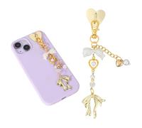 Fukaisu Charm Chains for Kindle, Delicate E-Reader Charm Chain with Bow Heart White Pearl Decorative Elements for E-Reader Tablet Phone Case Decor(Gold & White)