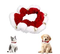 Fukaisu Christmas Collar for Cat Dog, Elastic Plush Christmas Cat Neck Collar with Low-Noise Jingle Bells Red White Soft Holiday Dog Neckwear for Pet Decoration (S)