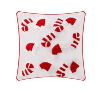 Fukaisu Christmas Pillow Covers, 17.7x17.7 Inch Soft Plush Square Pillowcase with Santa Hat & Candy Canes Pattern Decorative Xmas Throw Pillow Case Decoration Winter Home Couch Festivals Decor